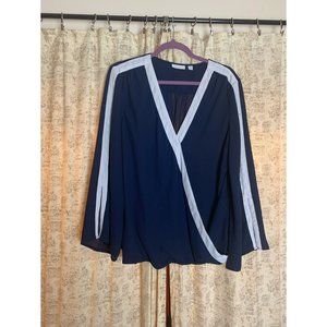 Navy and white trim blouse